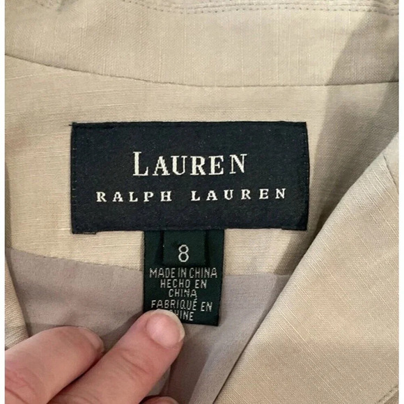 Ralph Lauren LRL Size 8 Tan Beige‎ Linen Silk 3 Button Hidden Jacket Pockets - Picture 8 of 11
